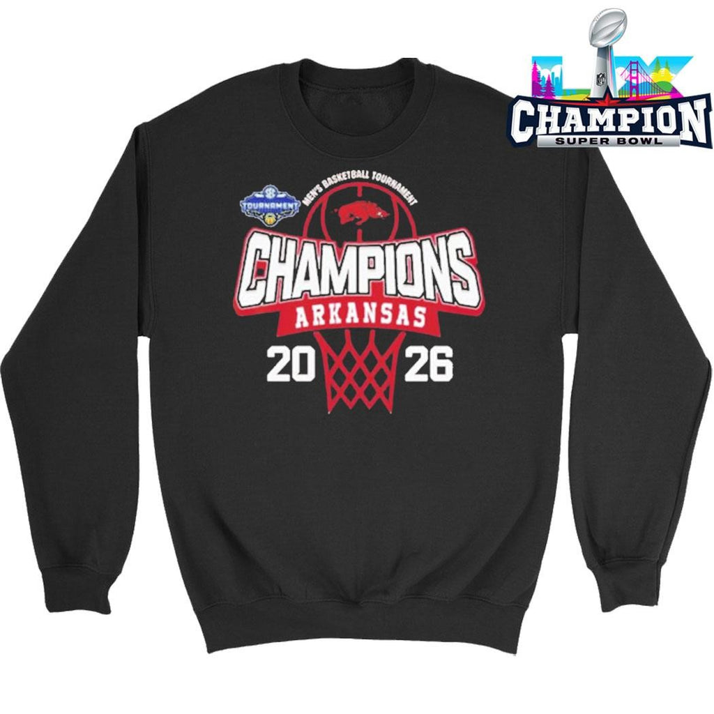 Arkansas Razorbacks 2026 Sec Men’s Basketball Tournament Champions Logo Mascot Shirt