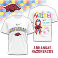Arkansas Razorbacks Autism Awareness Puzzle Pattern Team Logo Two Sided Shirt