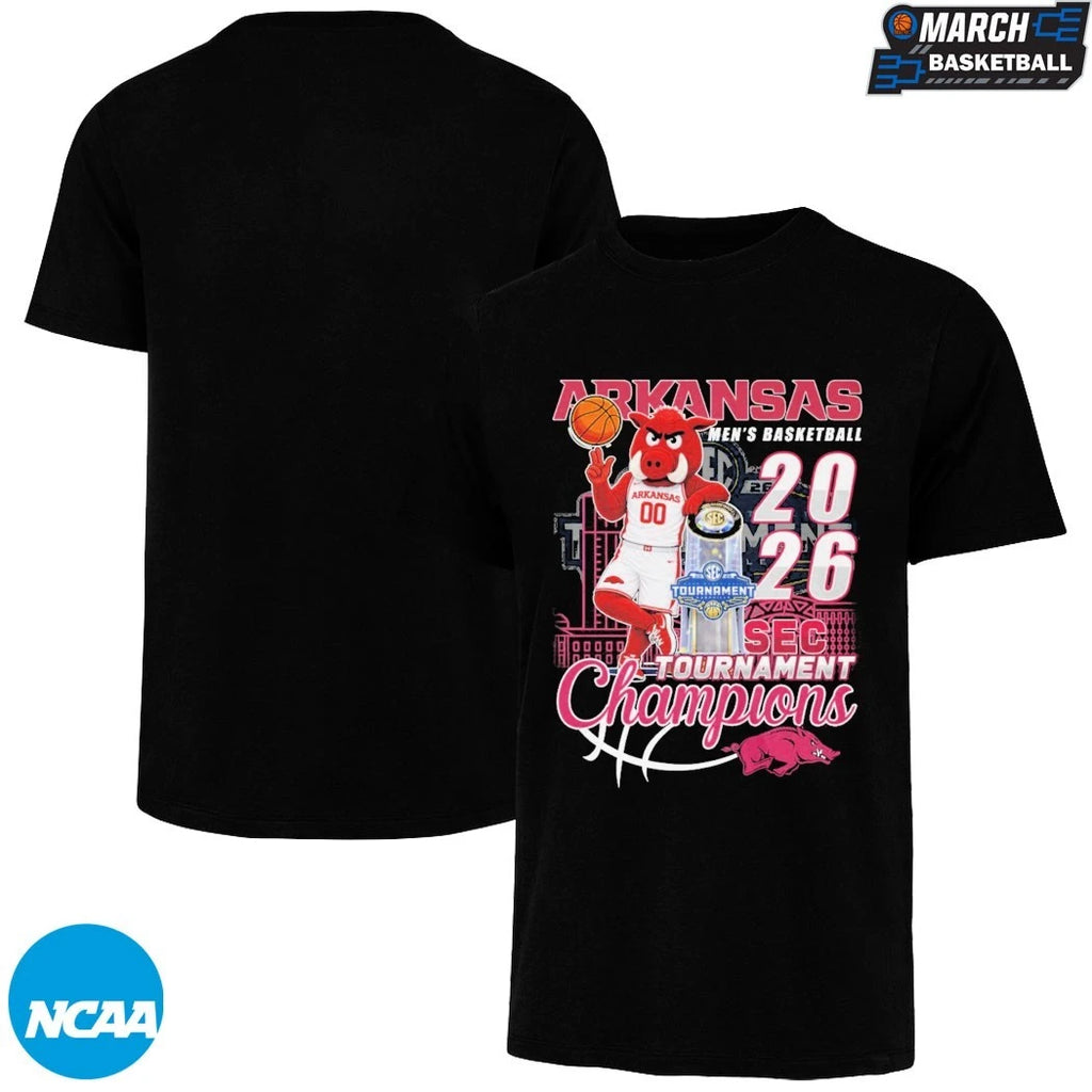 Arkansas Razorbacks SEC Men’s Basketball Tournament Champions 2026 Mascot Trophy T-shirts