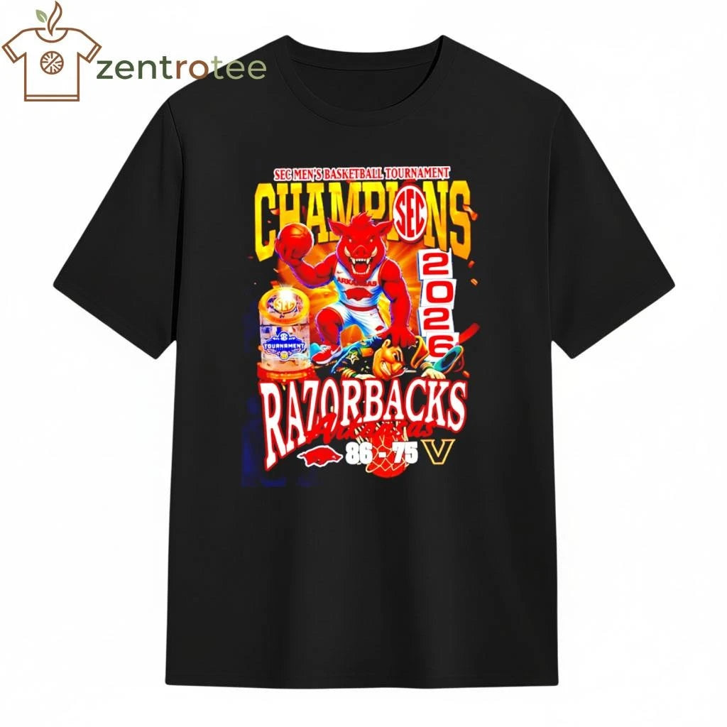 Arkansas Razorbacks SEC Men’s Basketball Tournament Champions 2026 mascot tee