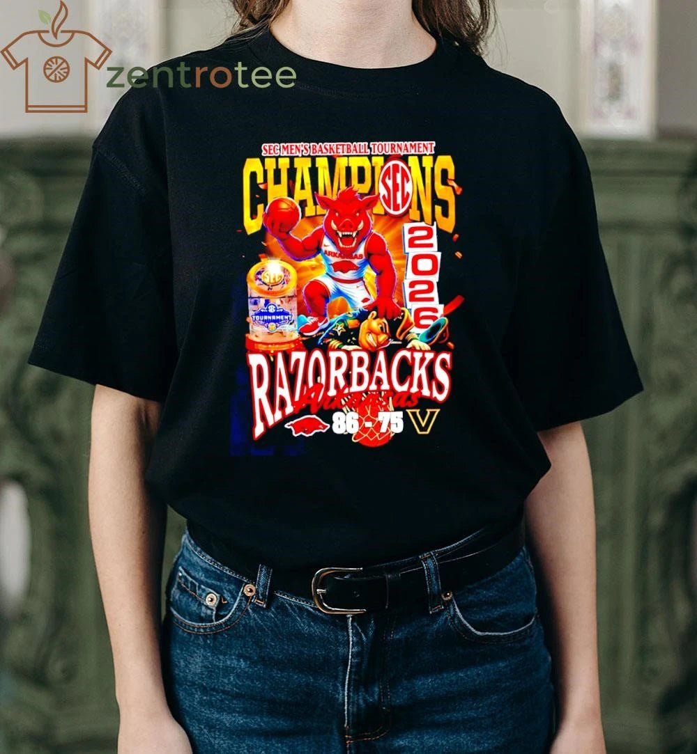 Arkansas Razorbacks SEC Men’s Basketball Tournament Champions 2026 mascot tee