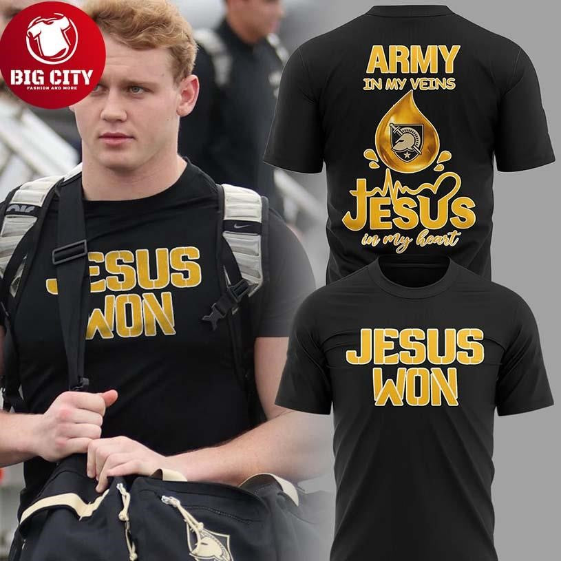 Army Black Knights In My Veins Jesus Won 2025 Two Sided Shirt