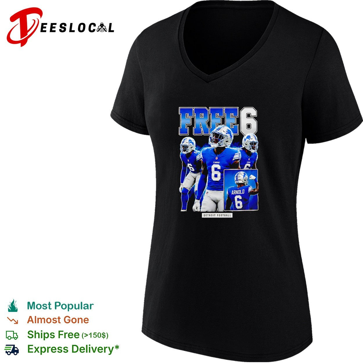 Arnold free 6 Detroit football shirt