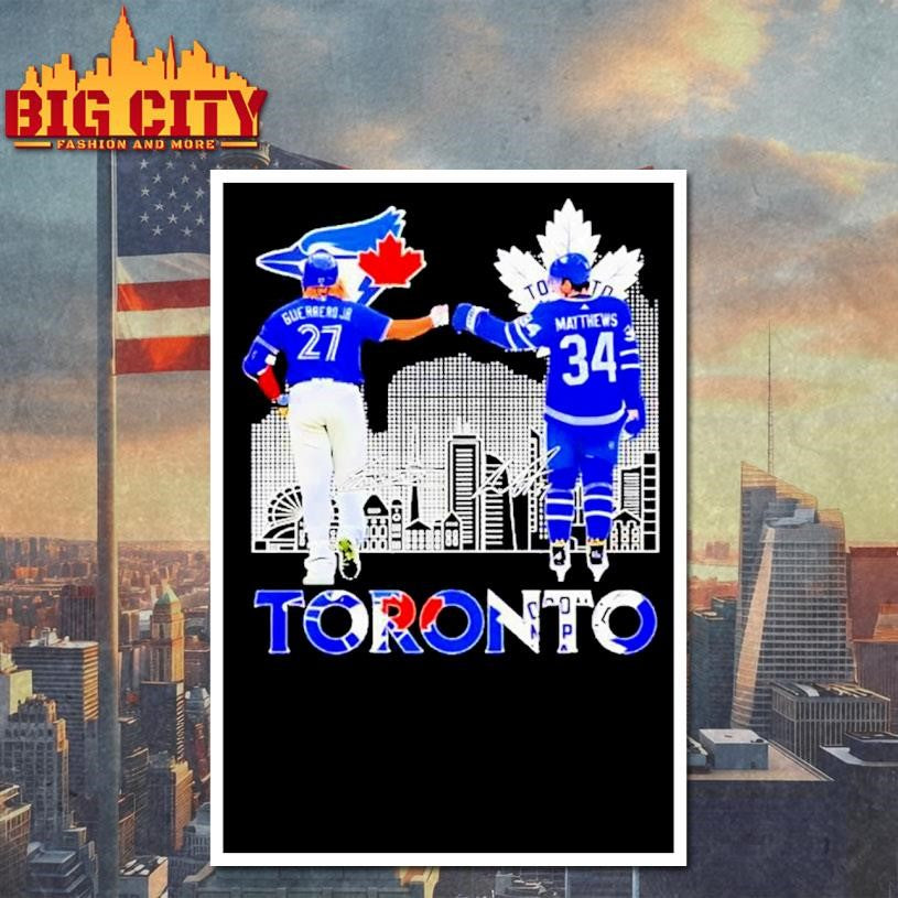 Auston Matthews Maple Leafs vs Vladimir Guerrero Jr Blue Jays Signatures Shirt