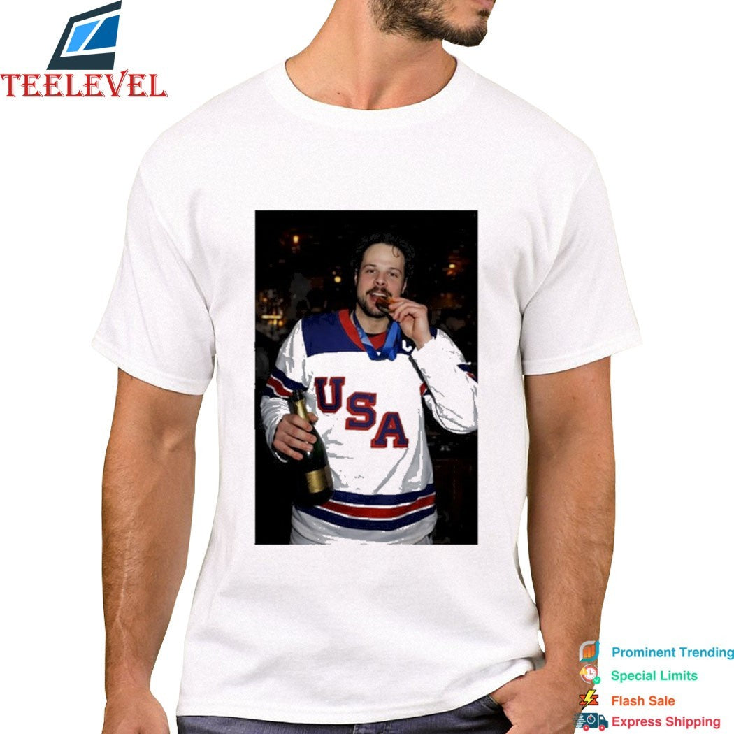 Auston Matthews Team USA Hockey World Champion 2026 Beer Gold Medal Shirts