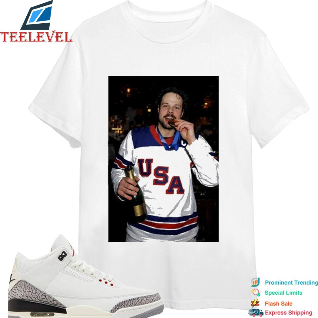 Auston Matthews Team USA Hockey World Champion 2026 Beer Gold Medal Shirts