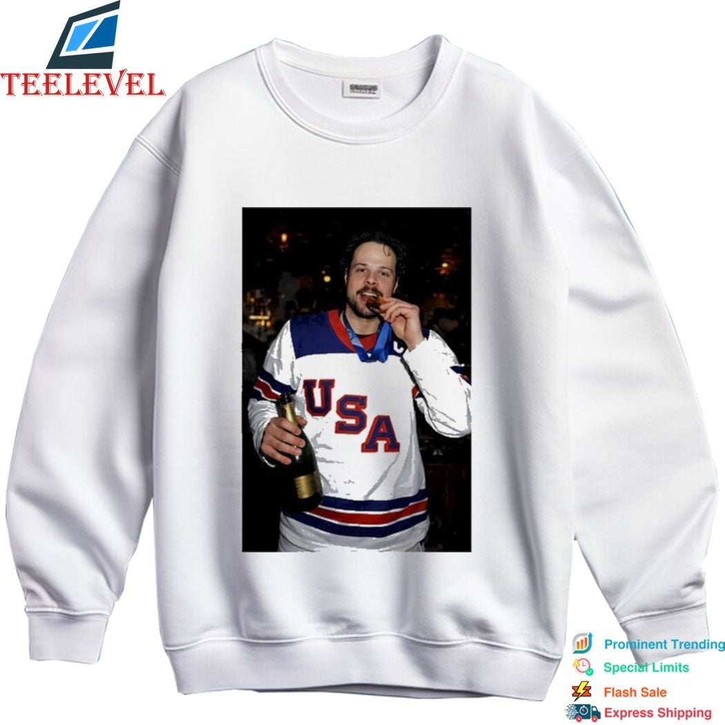 Auston Matthews Team USA Hockey World Champion 2026 Beer Gold Medal Shirts
