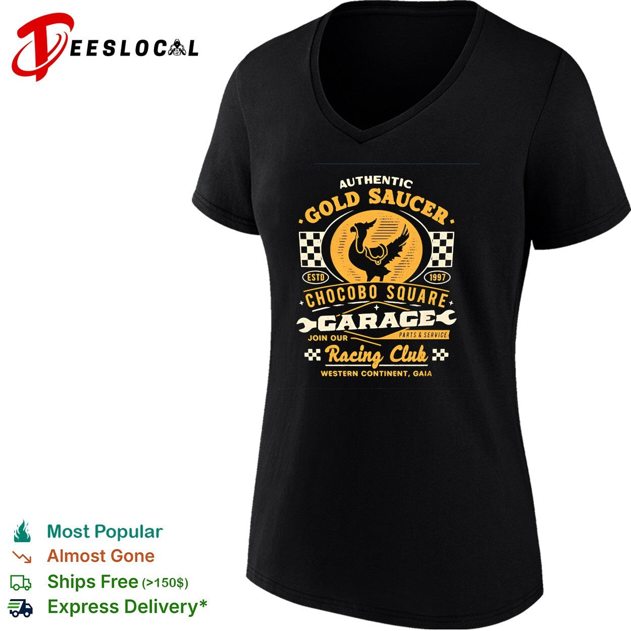 Authentic Gold Saucer Garage Chocobo Square Join our Racing Club Western Continent Gaia estd 1997 shirt