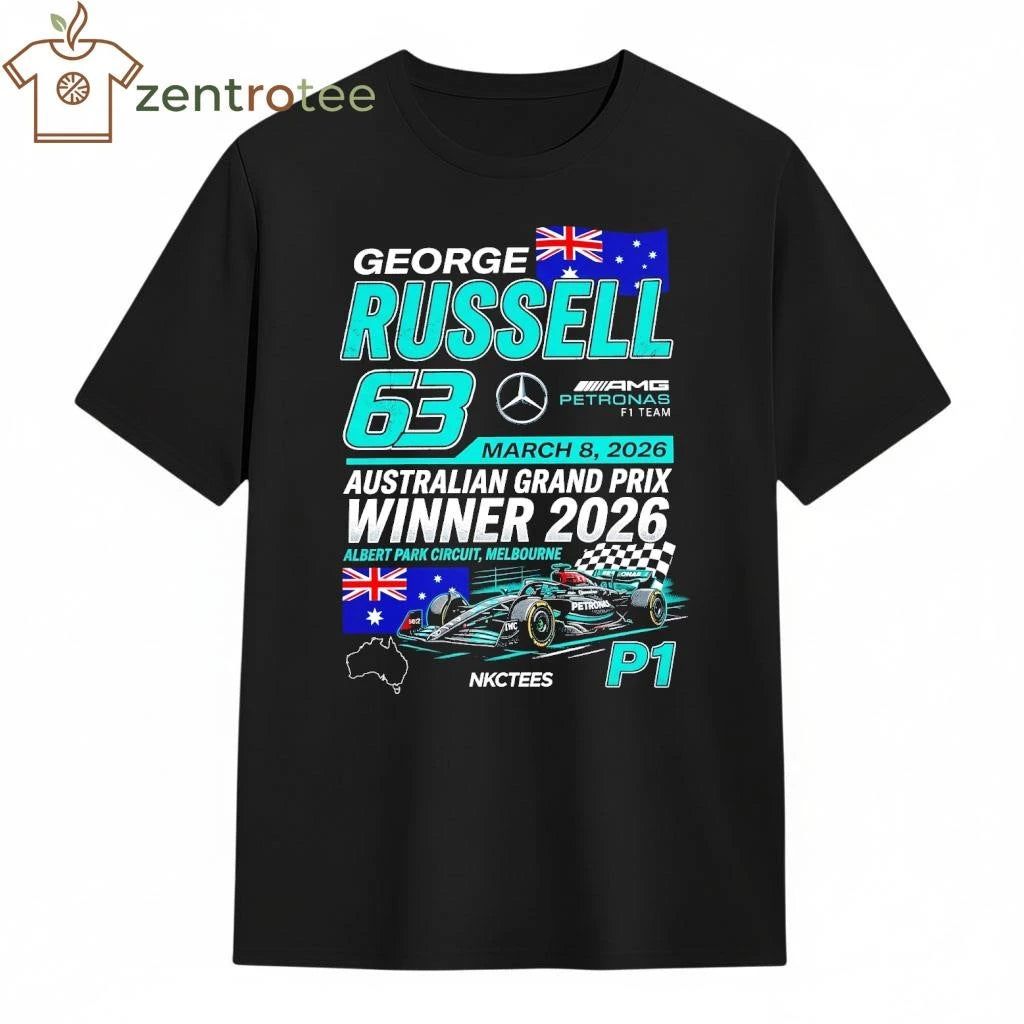 Awesome Nkctees George Russell P1 Australian GP 2026 Champion T-Shirt – Black Streetwear Edition