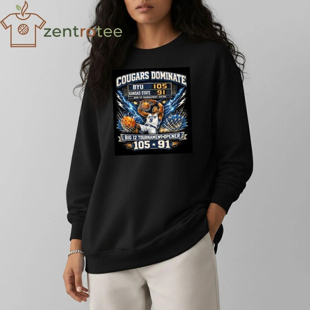 BYU Cougars 105-91 Big 12 Tournament 2026 Basketball Victory Graphic T-Shirt