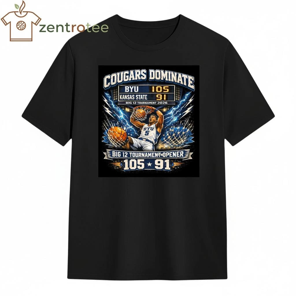 BYU Cougars 105-91 Big 12 Tournament 2026 Basketball Victory Graphic T-Shirt