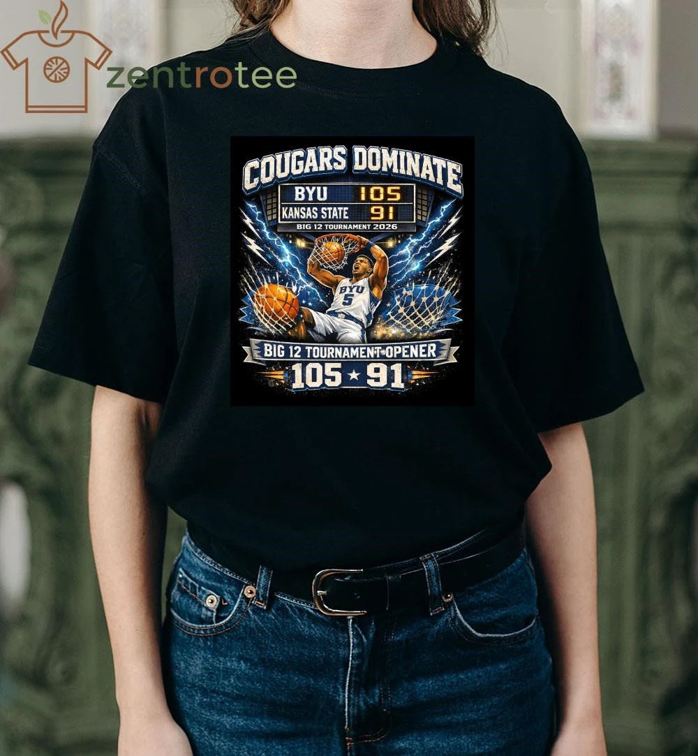 BYU Cougars 105-91 Big 12 Tournament 2026 Basketball Victory Graphic T-Shirt