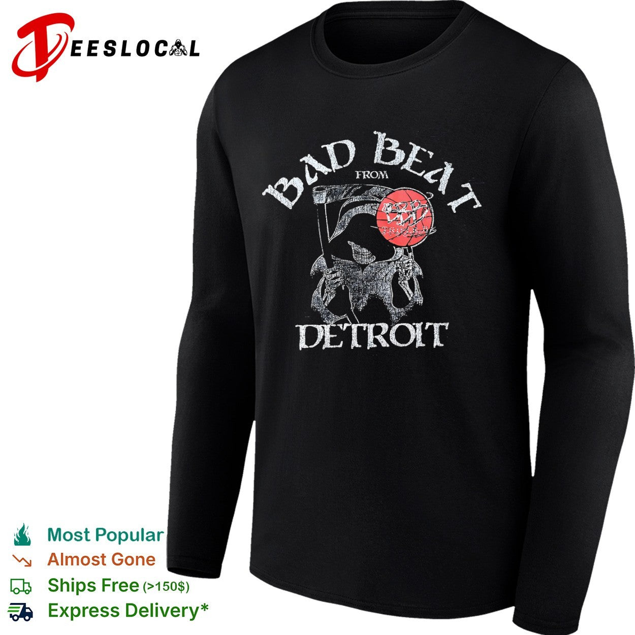 Bad Beat from Detroit grim reaper basketball typography graphic shirt