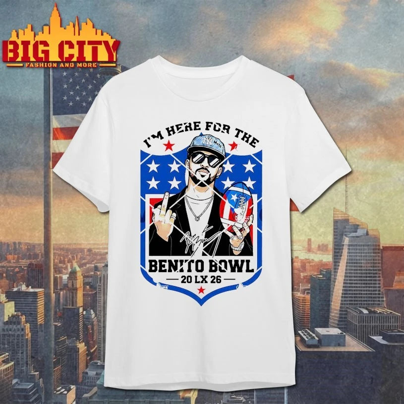 Bad Bunny Middle Finger I’m Just Here For The Benito Bowl t-shirt