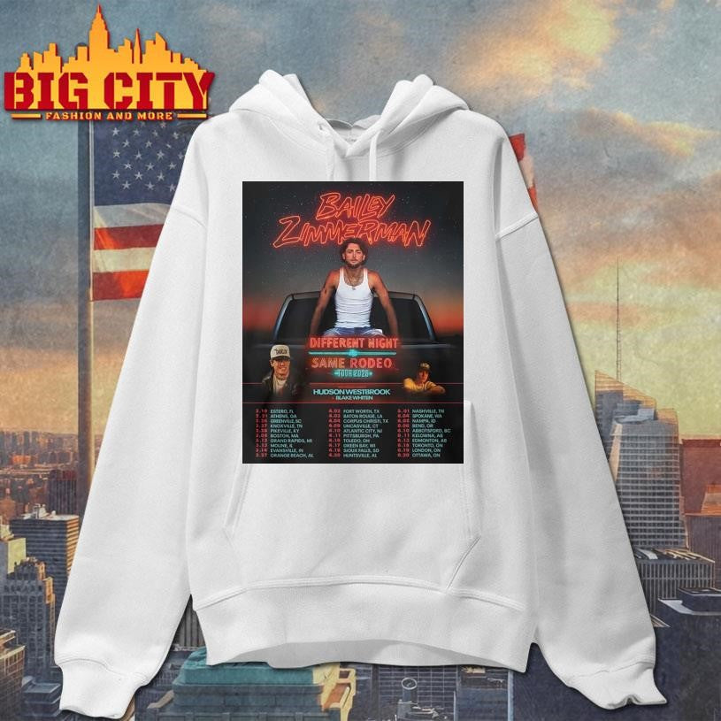 Bailey Zimmerman Different Night Same Rodeo Tour 2026 Shirt