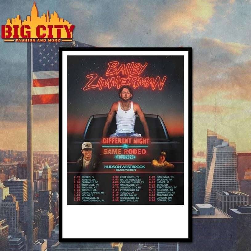 Bailey Zimmerman Different Night Same Rodeo Tour 2026 Shirt