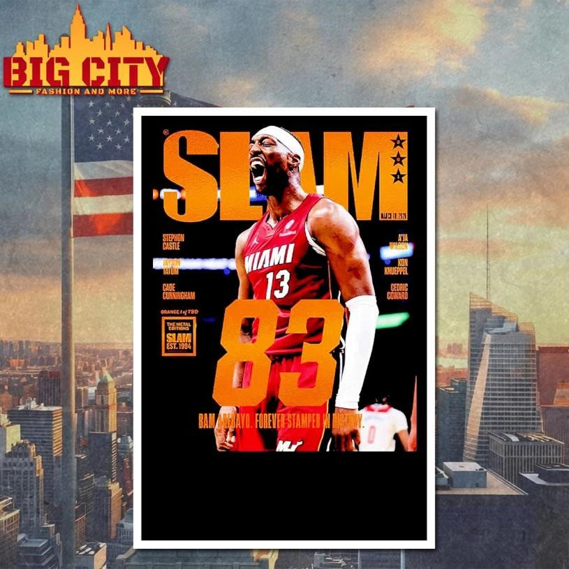 Bam Adebayo Miami Heat On The Cover Of SLAM 261 83 Points Forever Stamped In History Orange Metal Edition Shirt