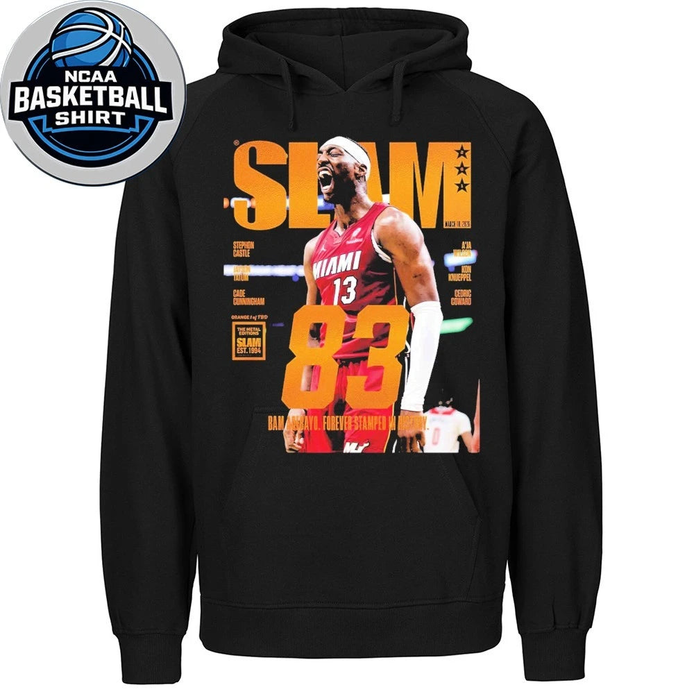 Bam Adebayo Miami Heat On The Cover Of SLAM 261 83 Points Forever Stamped In History Orange Metal Shirt
