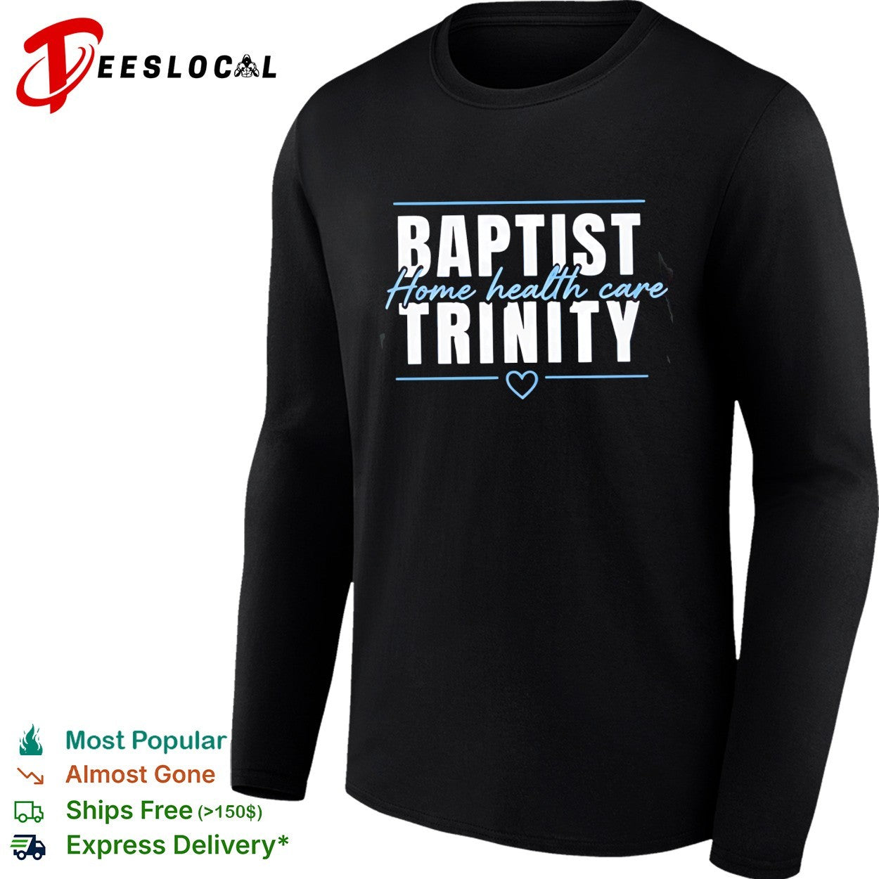 Baptist Trinity Home Health Care bold lettering business logo graphic shirt
