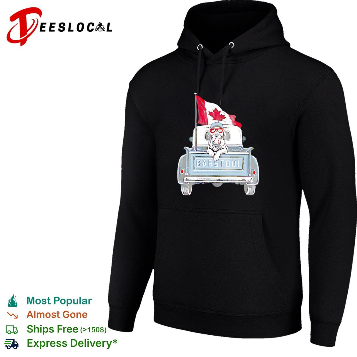 Barstool dog pickup truck Canada flag shirt