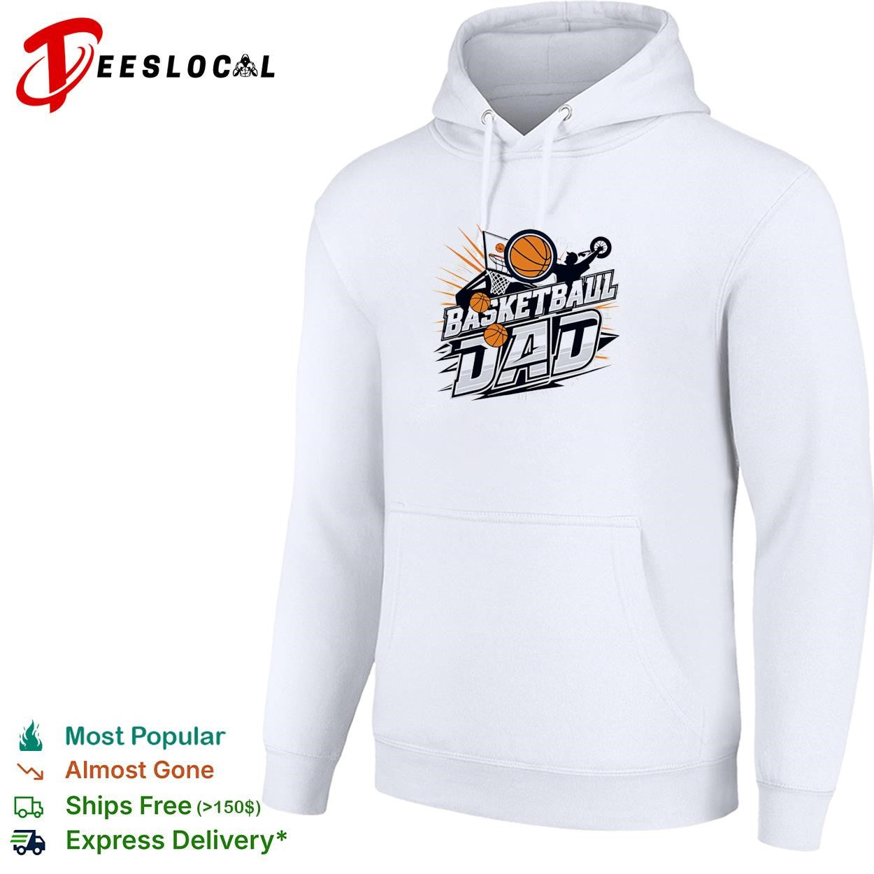 Basketball Dad bold action text hoop flying ball art shirt