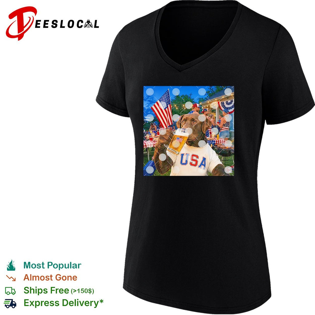 Bear holding beer USA Fourth of July shirt