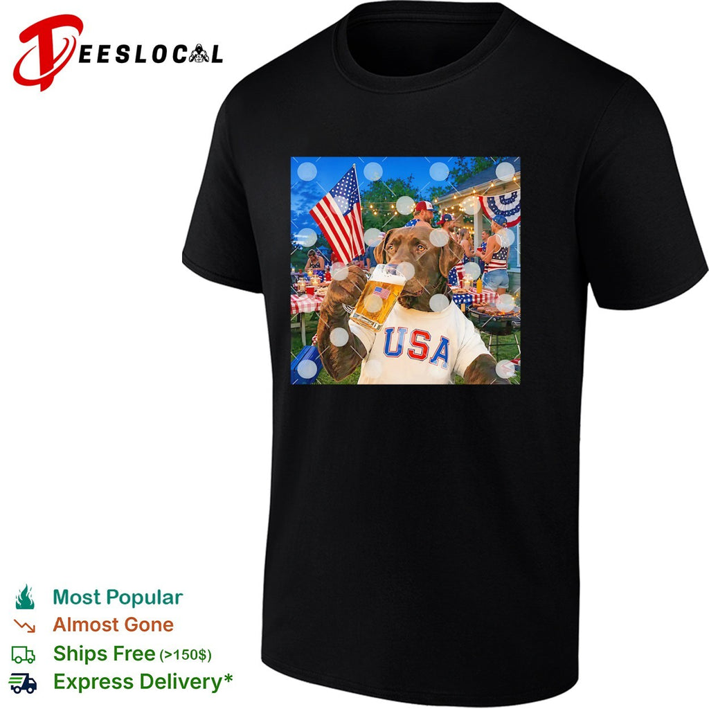 Bear holding beer USA Fourth of July shirt