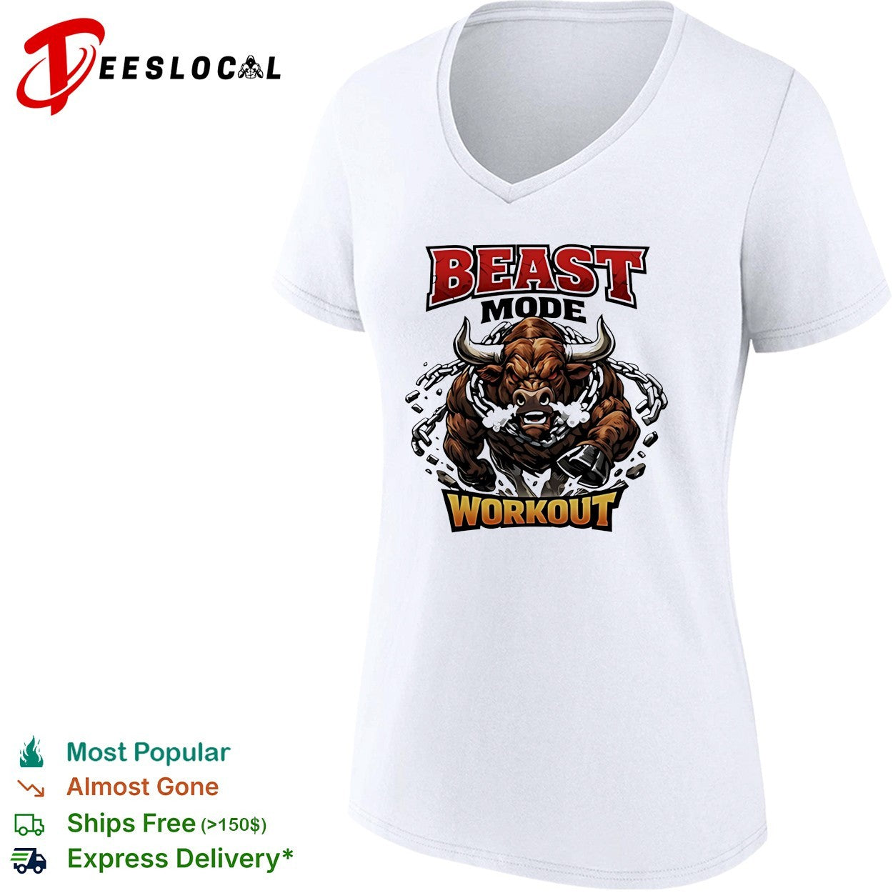 Beast mode workout illustrated bull with chains shirt