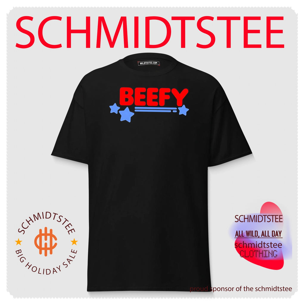 Beefy Red Text with Blue Stars Typography shirt