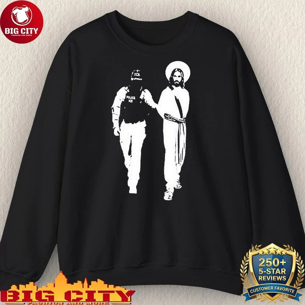 Bellelement Anti Ice Jesus Arrested Parody shirt