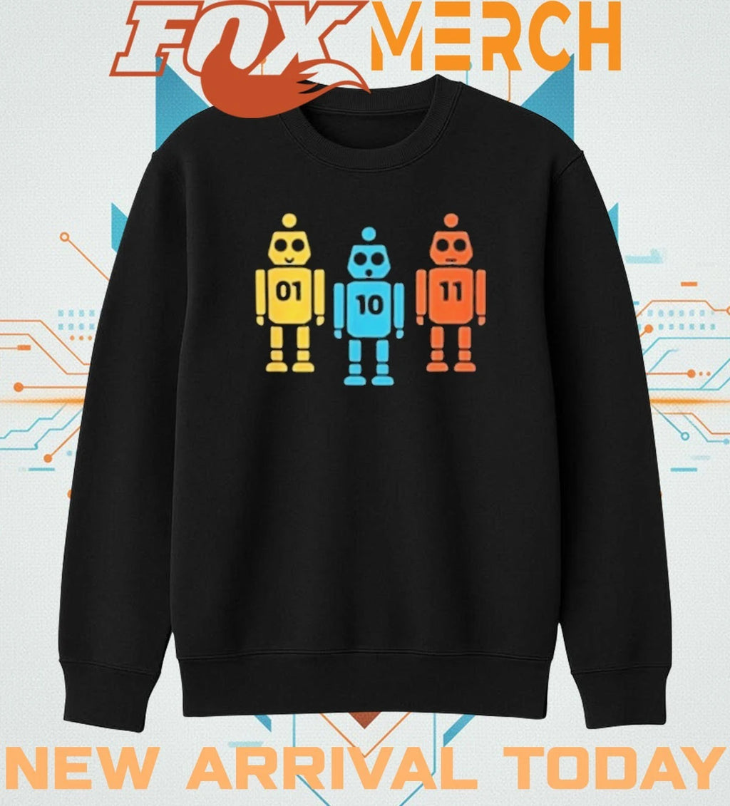 Binary 01 10 11 robot t-shirt