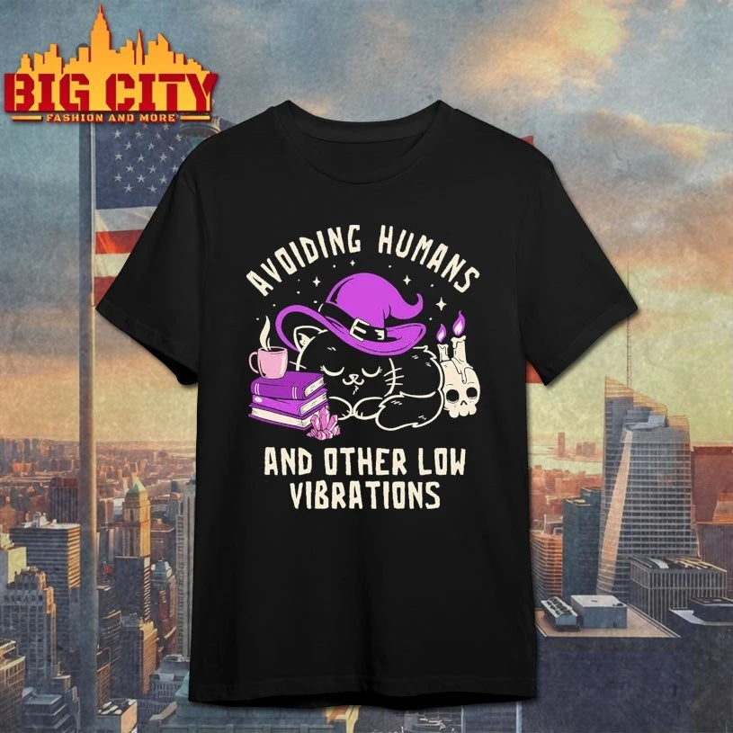 Black cat Avoiding Humans And Other Low Vibrations shirt