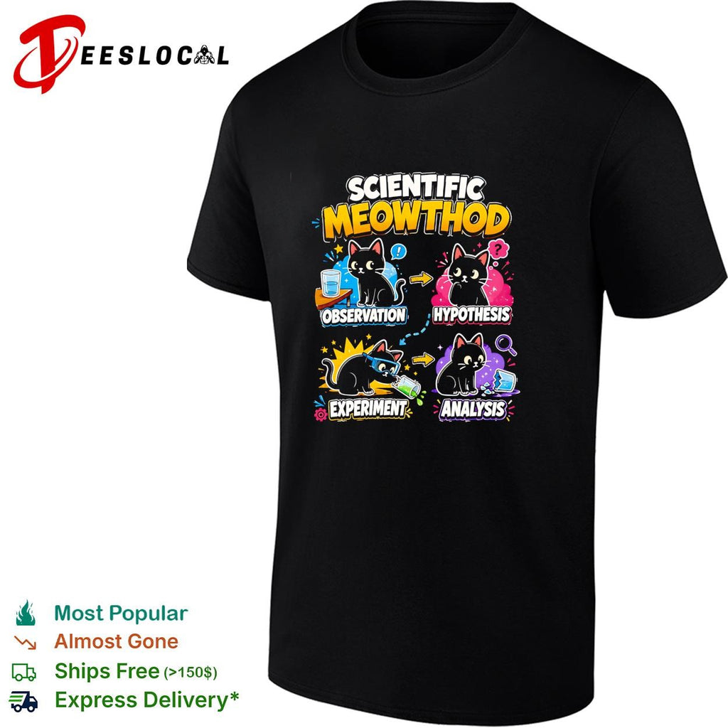 Black cat funny feline lab flasks scientific meowthod observation hypothesis experiment analysis shirt