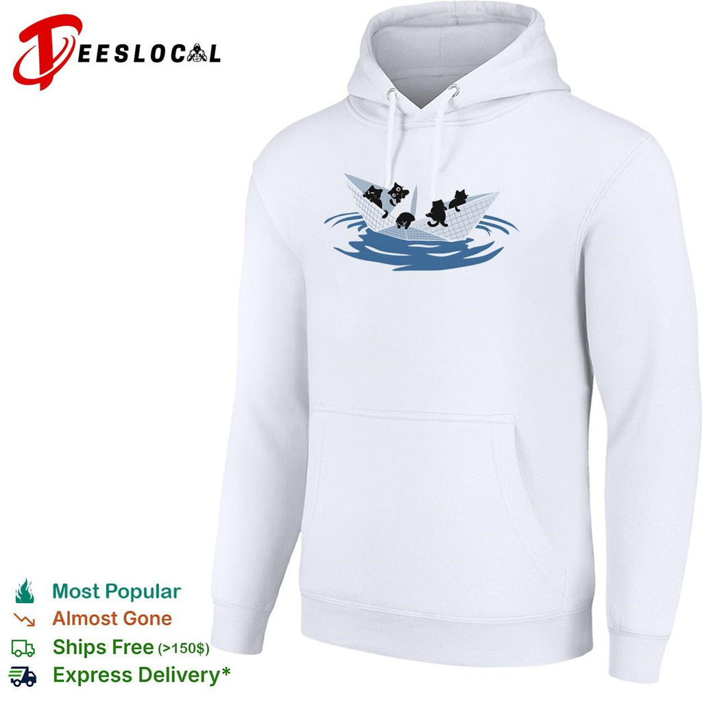 Black cats in a paper boat shirt