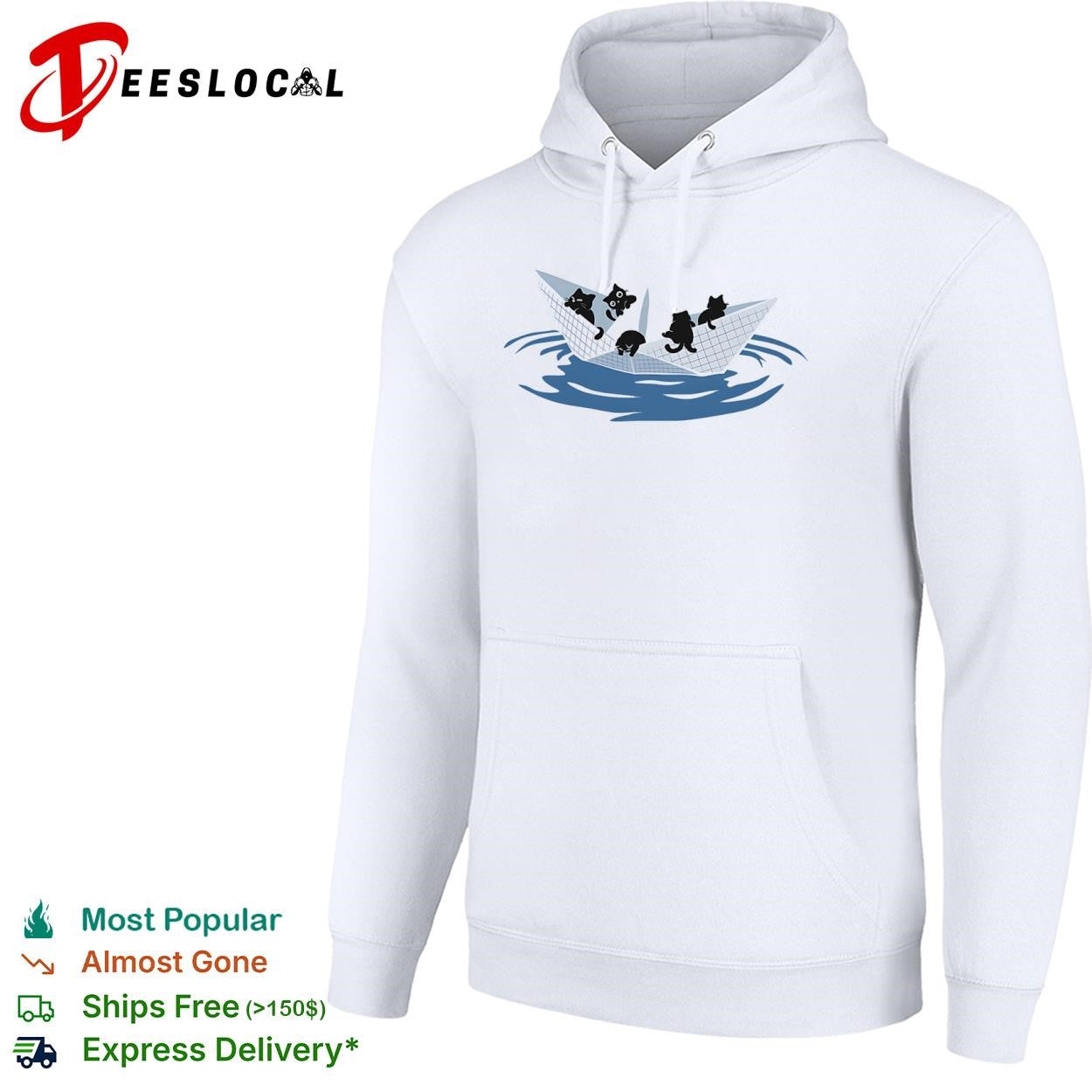 Black cats in a paper boat shirt