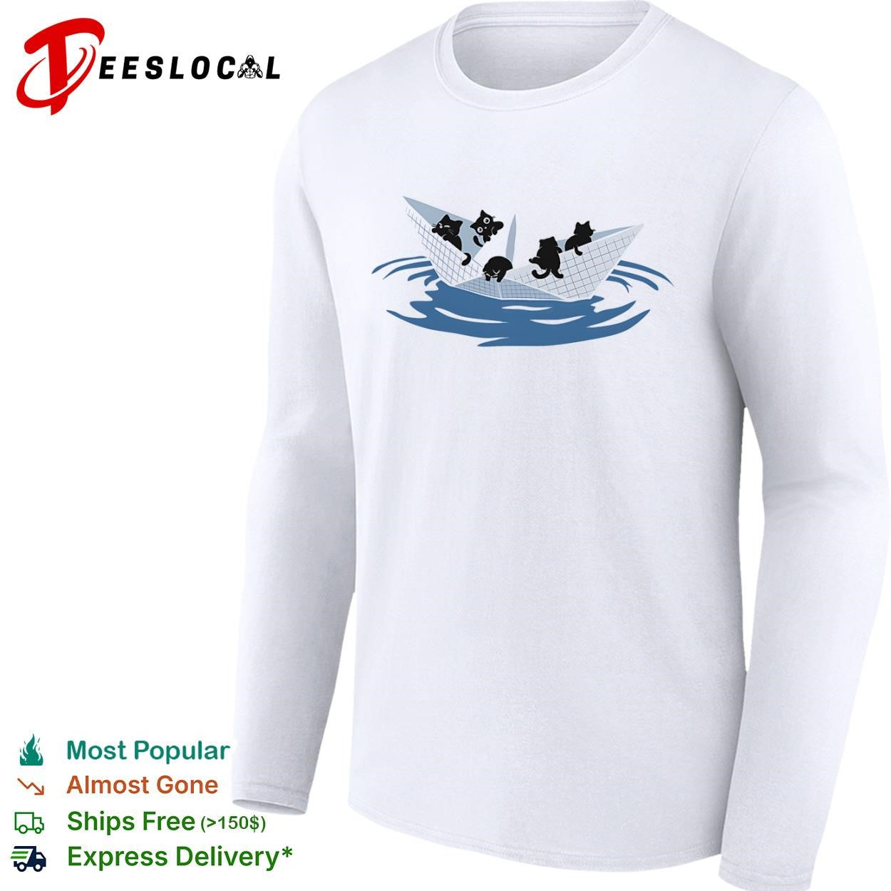 Black cats in a paper boat shirt