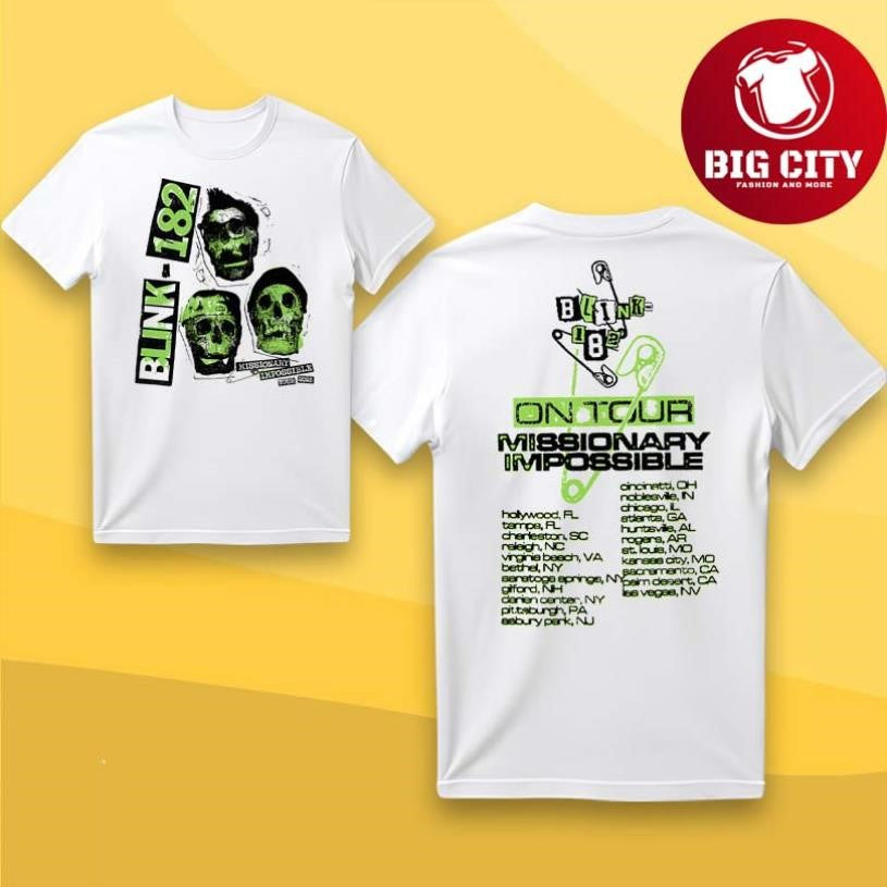 Official Blink-182 White Skull 2025 Tour Two Sided Shirt