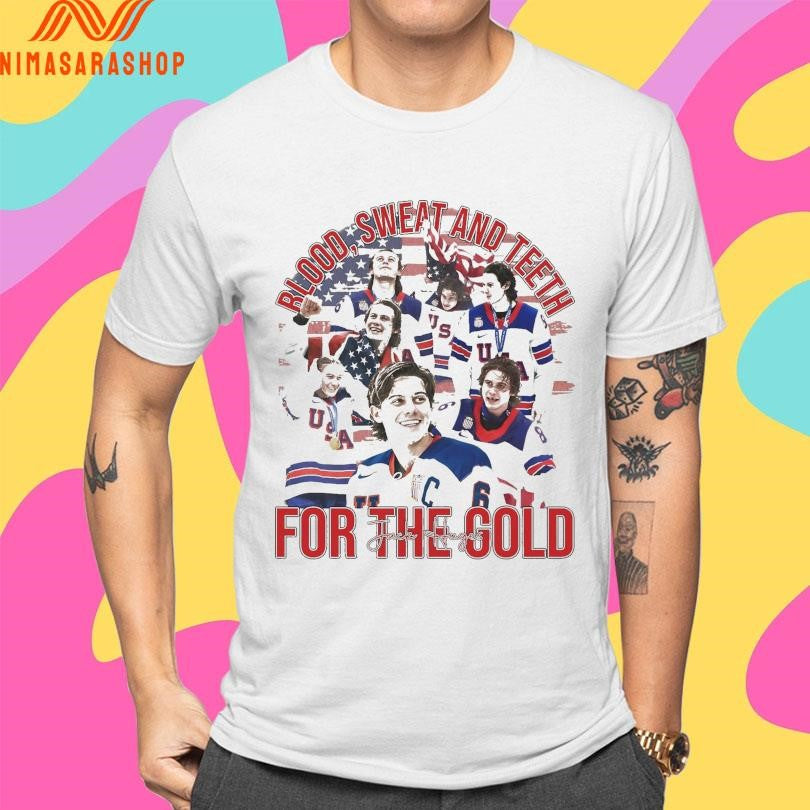 Blood Sweat And Teeth For The Gold Jack Hughes Usa Gold Hockey American Hockey Pride 2026 Shirts