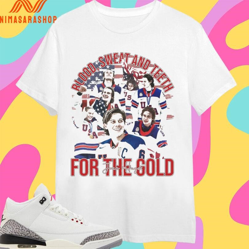 Blood Sweat And Teeth For The Gold Jack Hughes Usa Gold Hockey American Hockey Pride 2026 Shirts