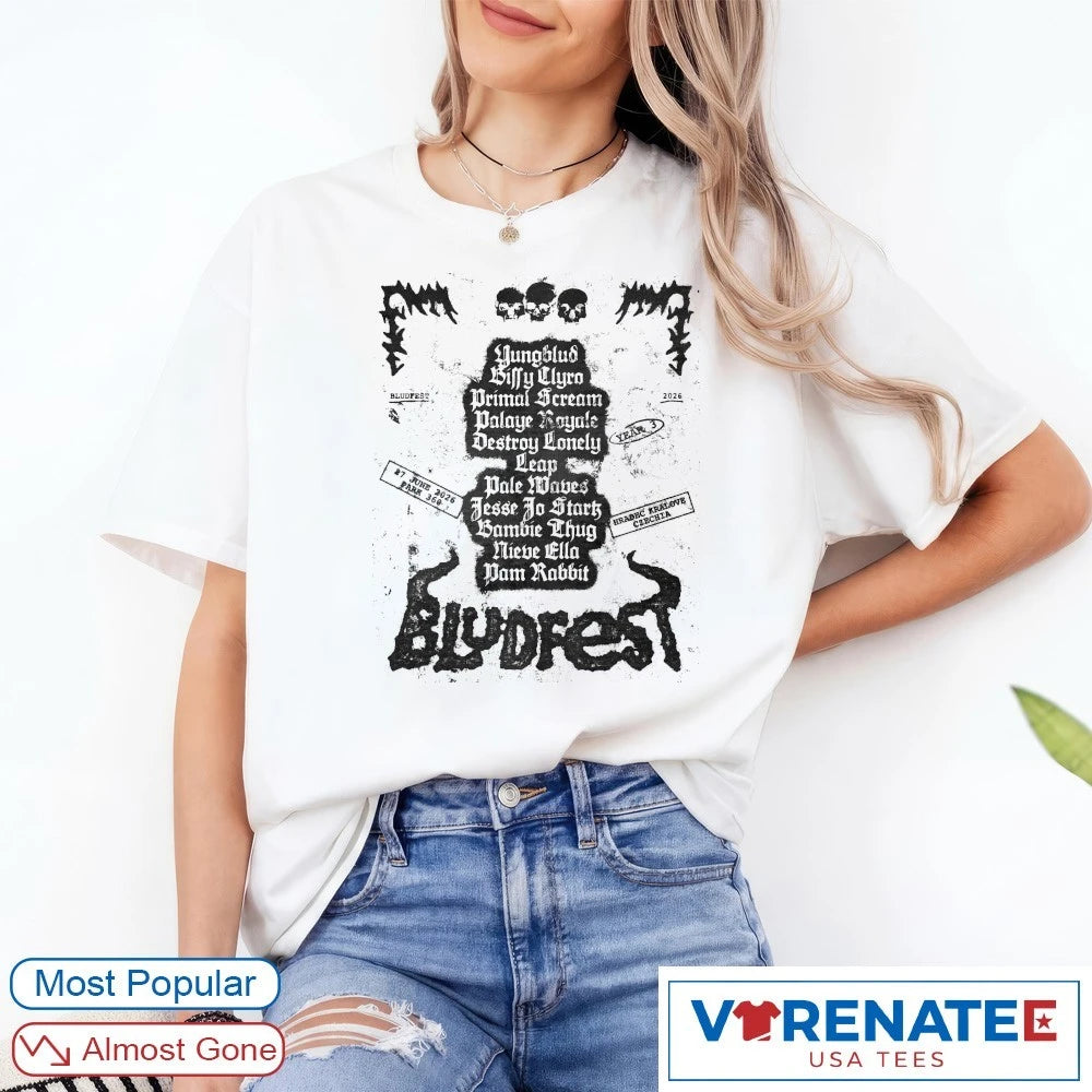 Bludfest 2026 in Milton Keynes, UK, to the Czech Republic Yungblud Biffy Clyro and Primal Scream shirt