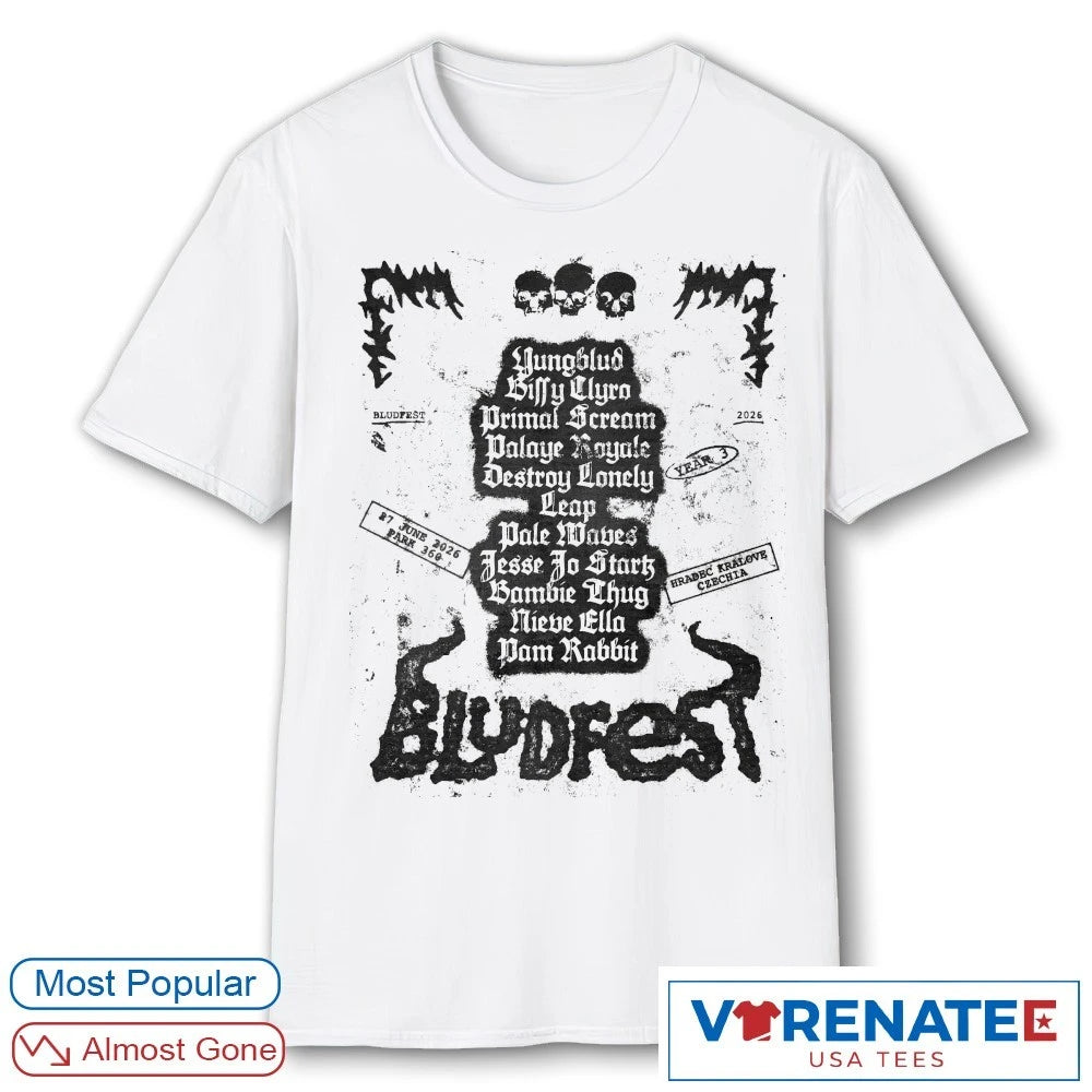 Bludfest 2026 in Milton Keynes, UK, to the Czech Republic Yungblud Biffy Clyro and Primal Scream shirt