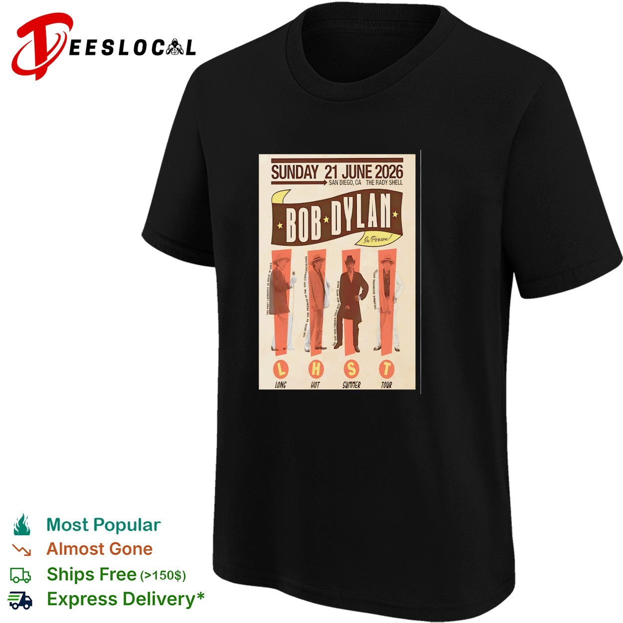 Bob Dylan San Diego Rady Shell 2026 poster shirt