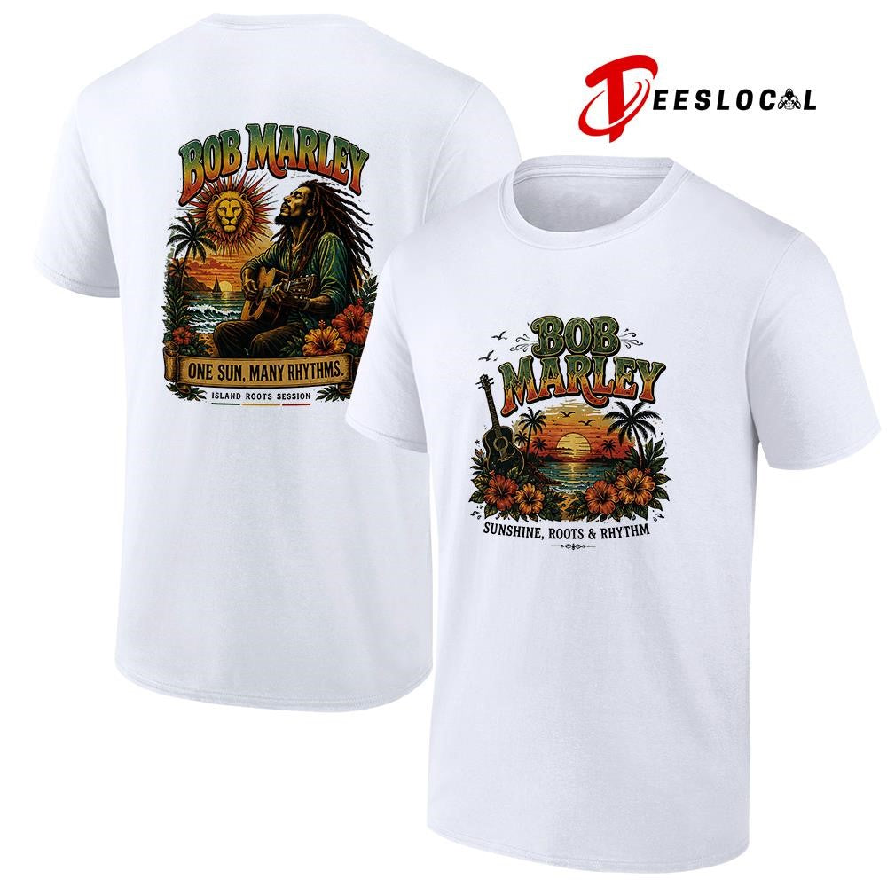 Bob Marley sunshine roots and rhythm one sun many rhythms graphic shirt