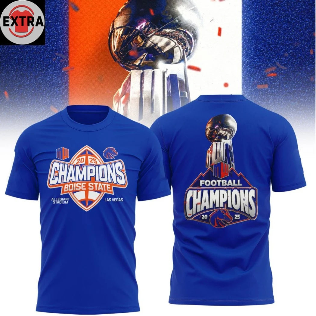 Boise State Broncos 2025 Mountain West Football Champions Football Cup And Logo Two Sided Shirt