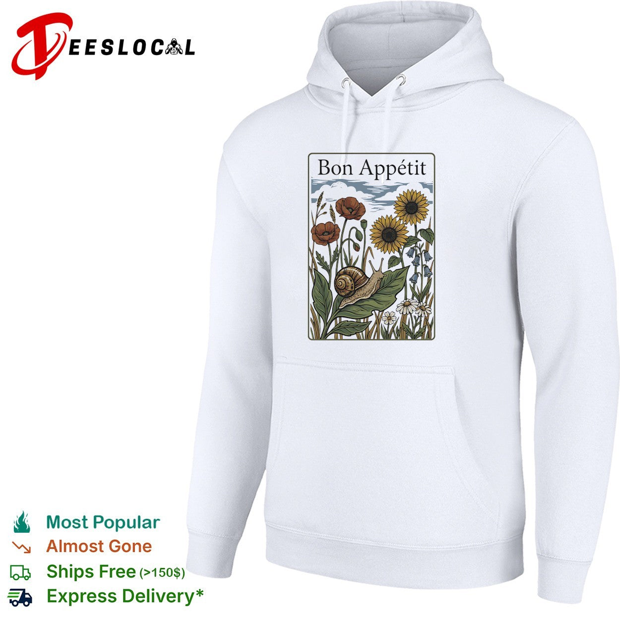 Bon Appetit snail on leaf with poppies and sunflowers vintage illustration shirt