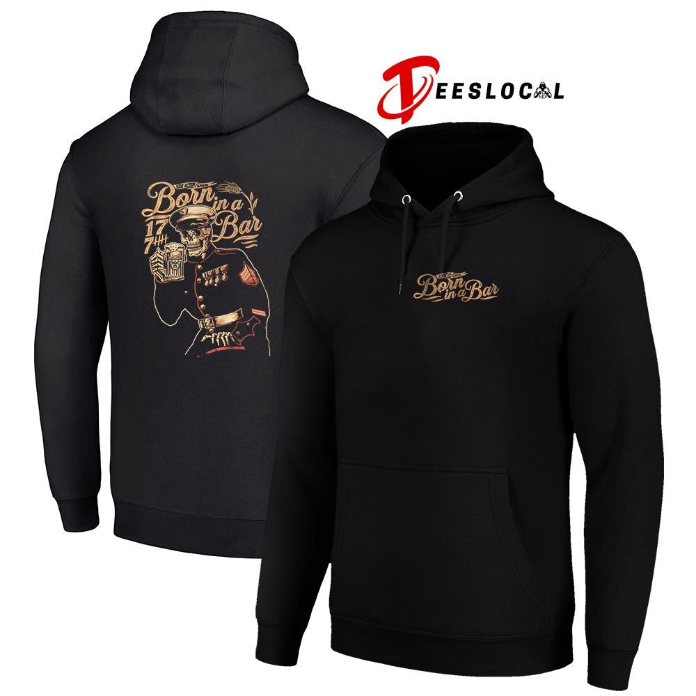 Born in a bar 17 7 skeleton graphic shirt