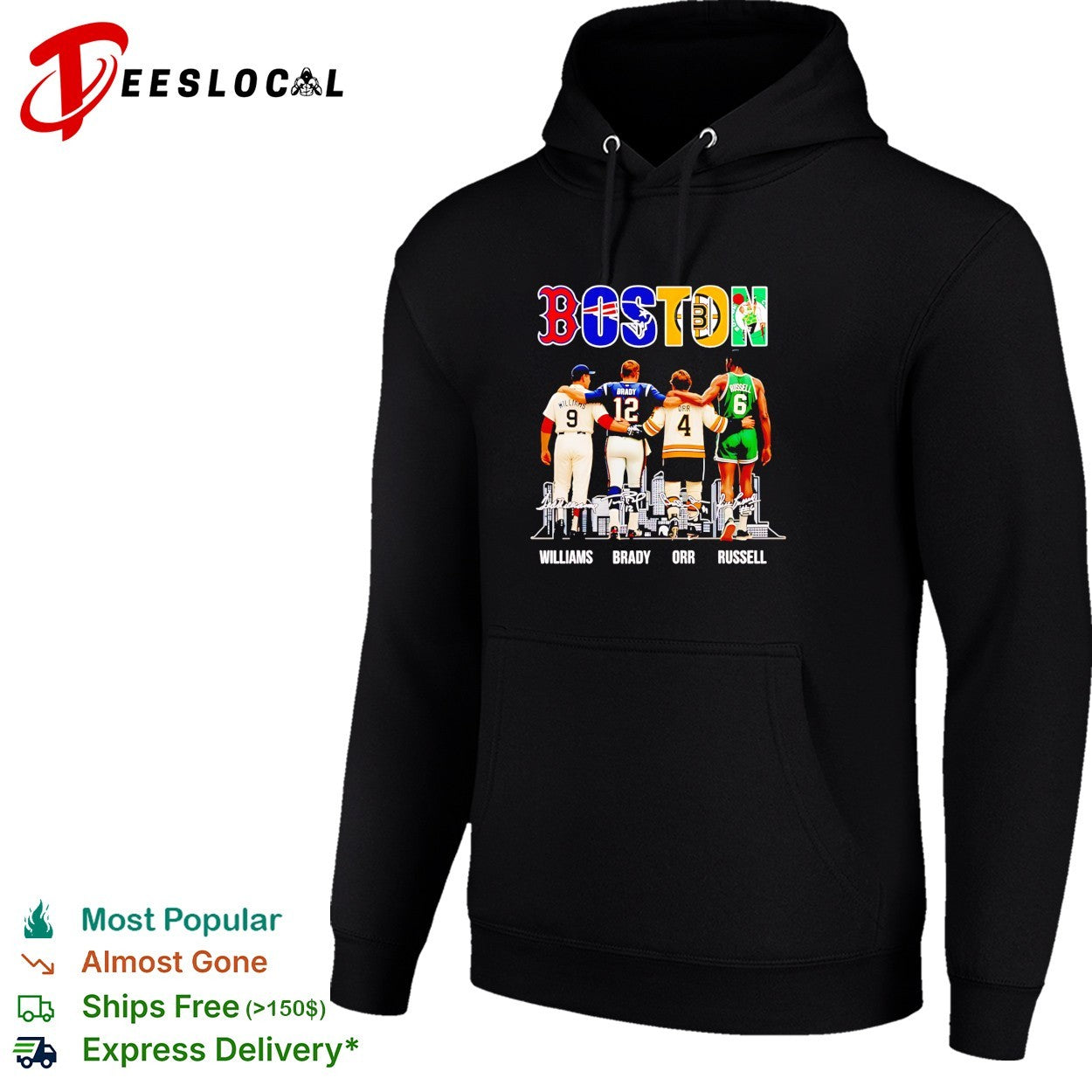 Boston sports legends Williams Brady Orr Russell shirt