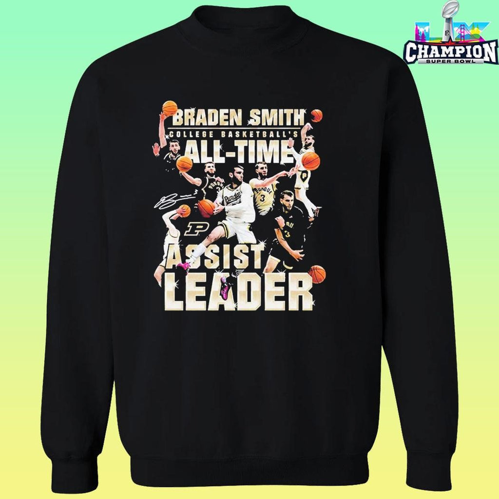 Braden Smith Purdue Boilermakers Men’s College Basketball 2026 All Time Assist Leader Shirt