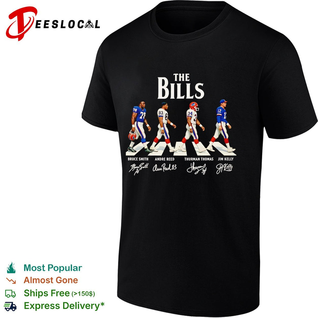 Bruce Smith Andre Reed Thurman Thomas Jim Kelly Buffalo Bills walking across shirt
