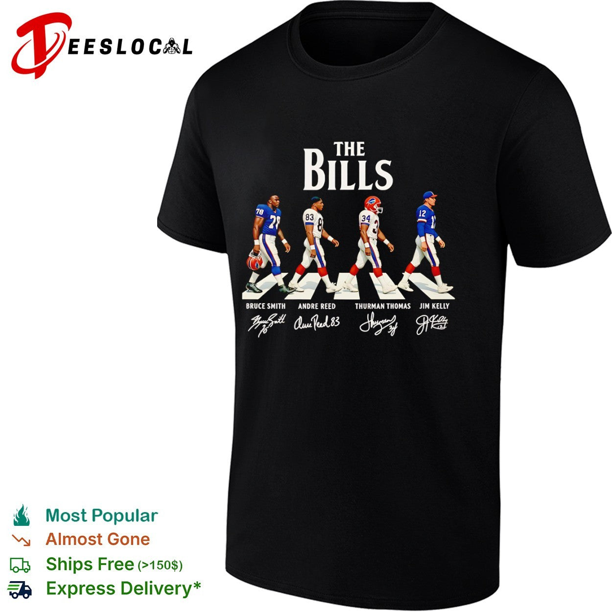Bruce Smith Andre Reed Thurman Thomas Jim Kelly Buffalo Bills walking across shirt